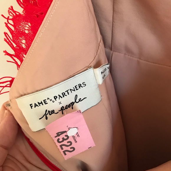 Free People x Fame and Partners Mollie Mini Dress Red Lace - Picture 8 of 10